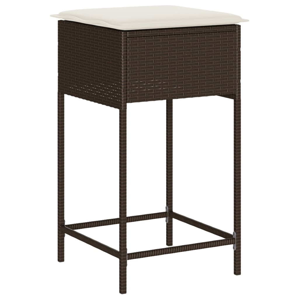 Ensemble de bar de jardin 3 pcs et coussins brun résine tressée
