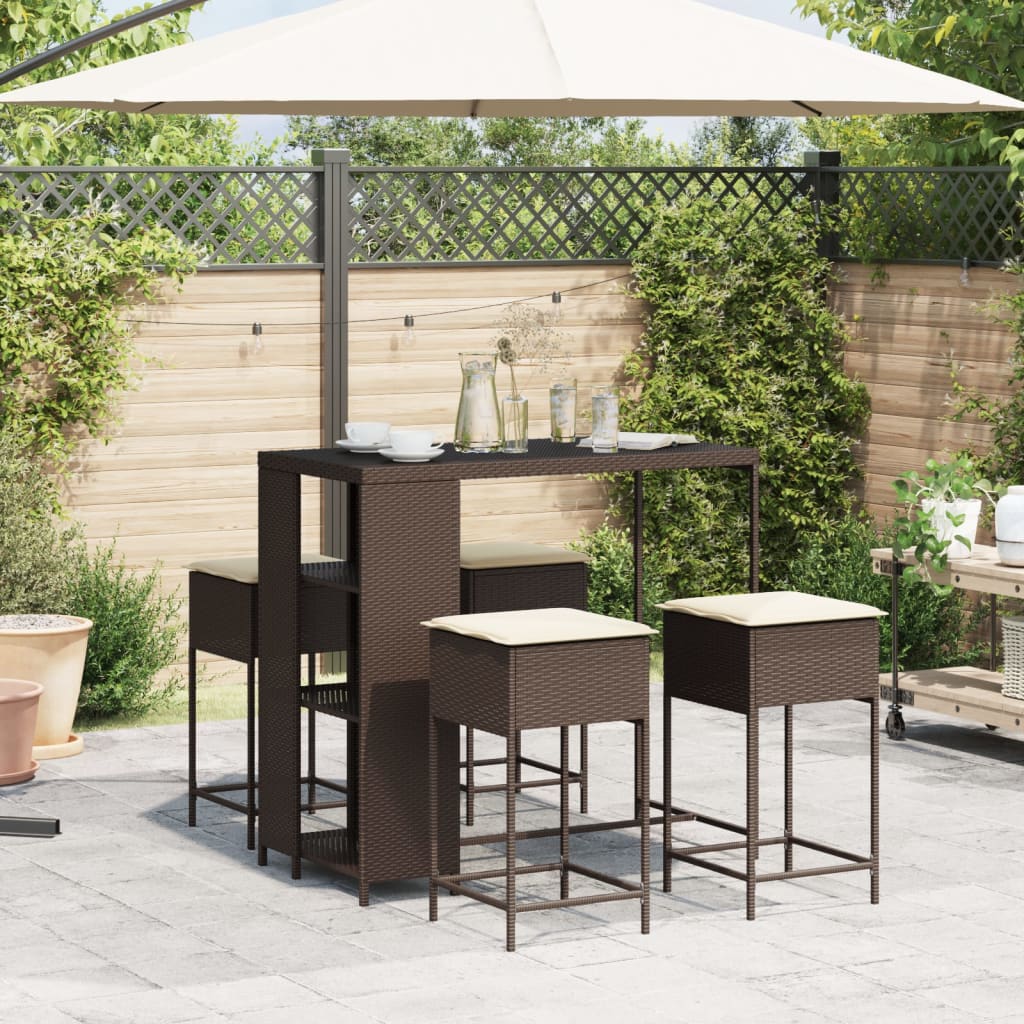Ensemble de bar de jardin avec coussins 5 pcs marron poly rotin