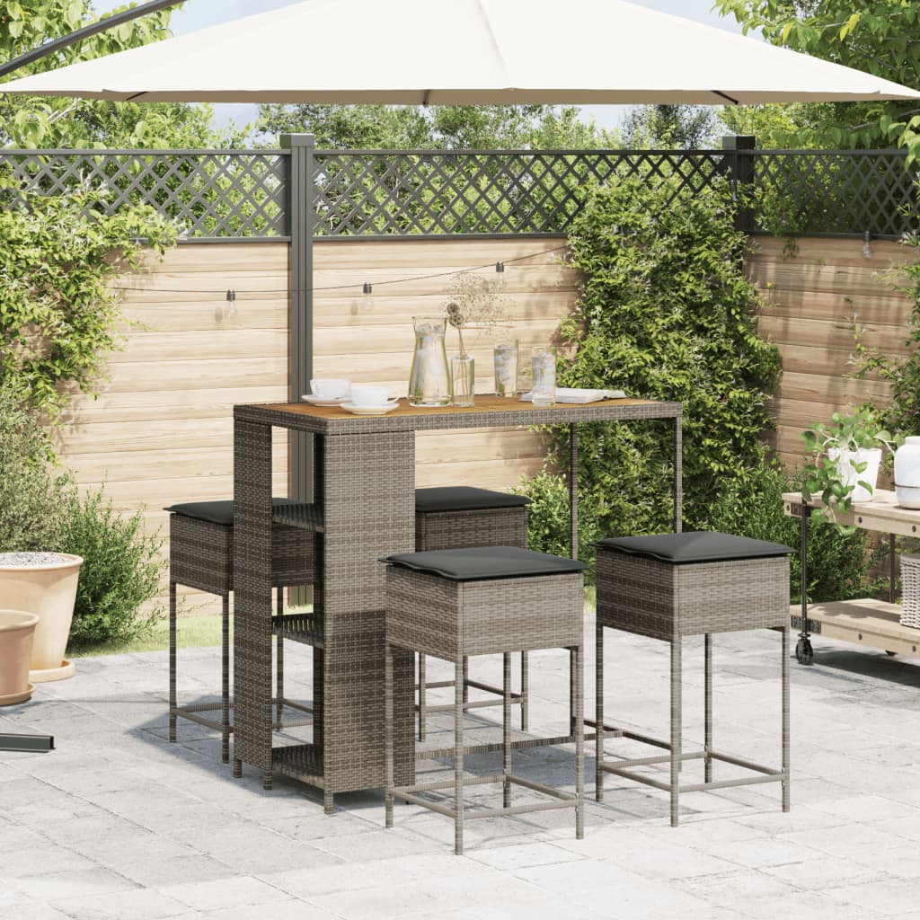 Ensemble de bar de jardin 5 pcs avec coussins gris poly rotin