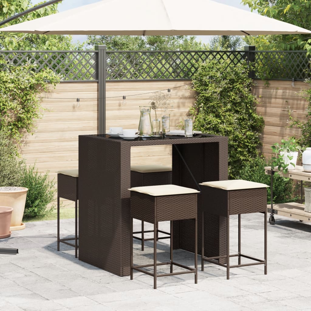 Ensemble de bar de jardin avec coussins 5 pcs marron poly rotin