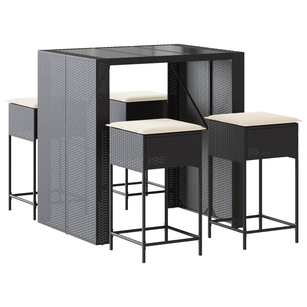 Ensemble de bar de jardin 5 pcs avec coussins noir poly rotin