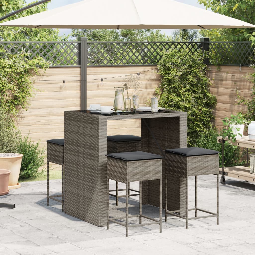 Ensemble de bar de jardin 5 pcs avec coussins gris poly rotin