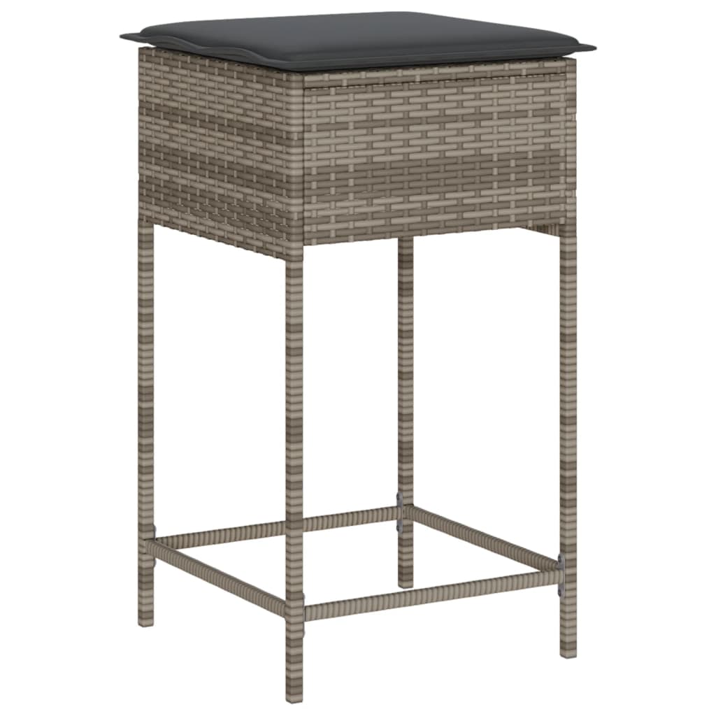 Ensemble de bar de jardin 7 pcs avec coussins gris poly rotin