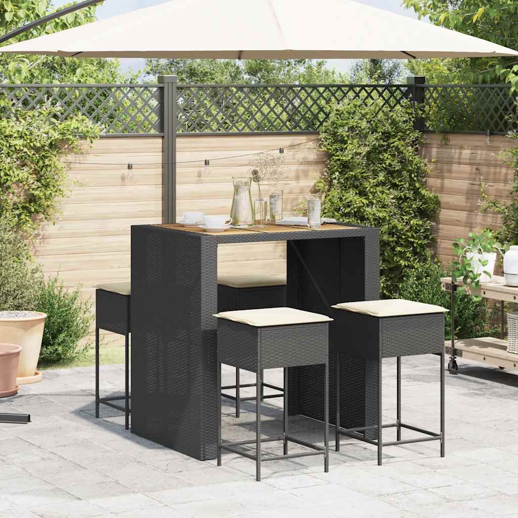 Ensemble de bar de jardin 5 pcs avec coussins noir poly rotin