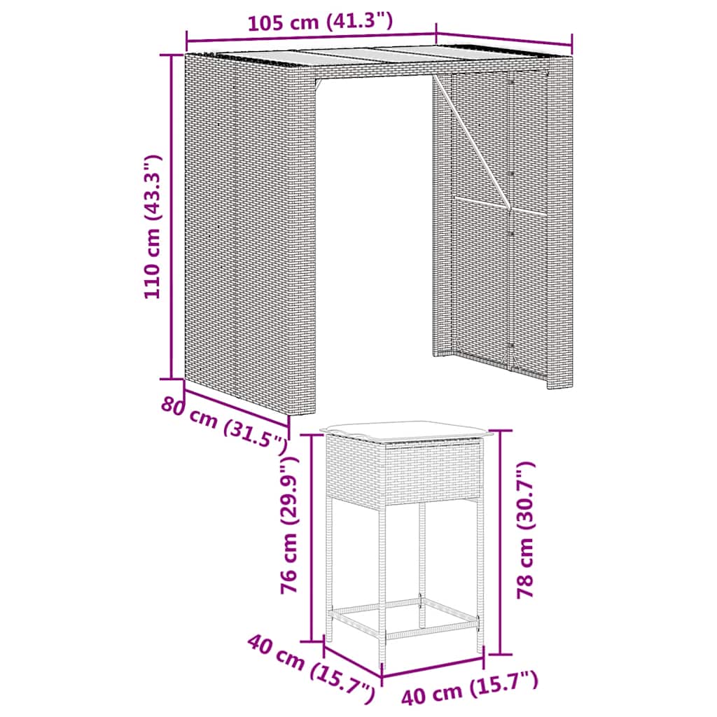 Ensemble de bar de jardin 5 pcs avec coussins noir poly rotin