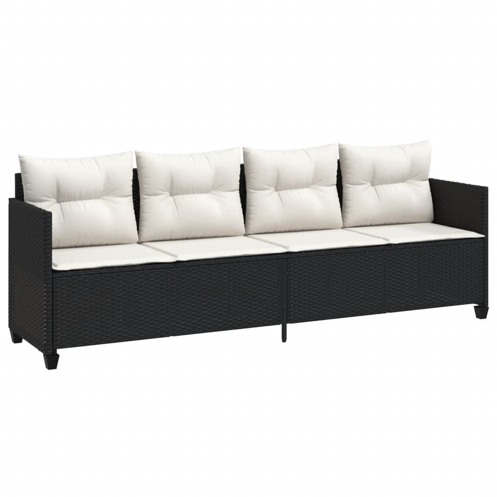 Salon de jardin 5 pcs avec coussins noir résine tressée