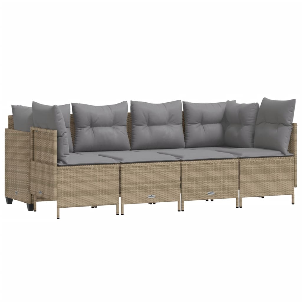Salon de jardin avec coussins 5 pcs beige résine tressée