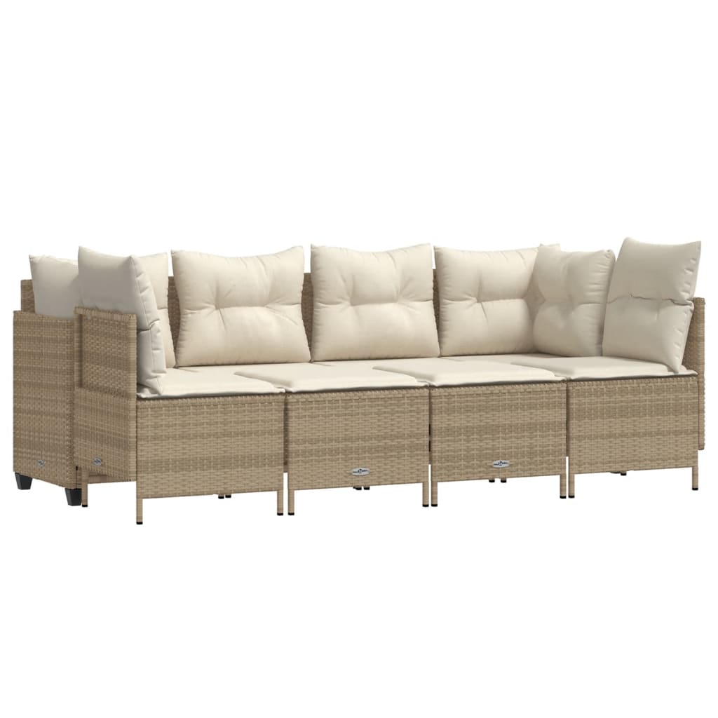 Salon de jardin avec coussins 5 pcs beige résine tressée