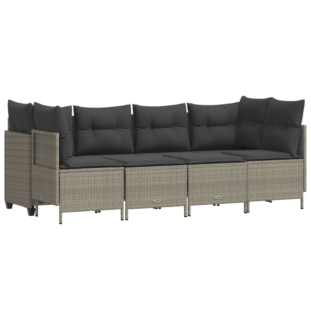 Salon de jardin 5 pcs avec coussins gris clair résine tressée