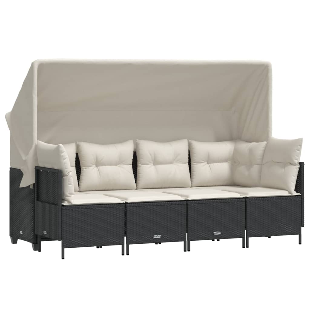 Salon de jardin 5 pcs avec coussins noir résine tressée