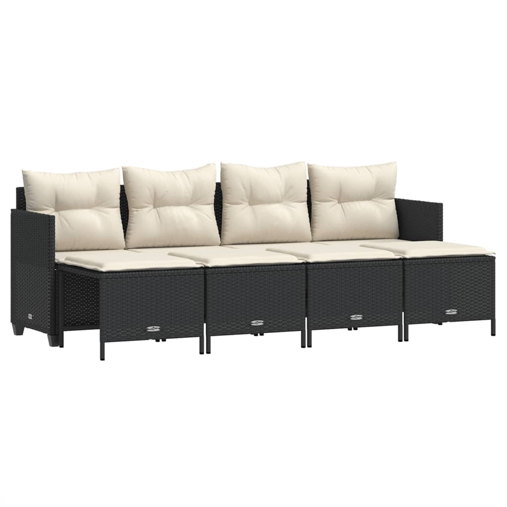Salon de jardin 5 pcs avec coussins noir résine tressée