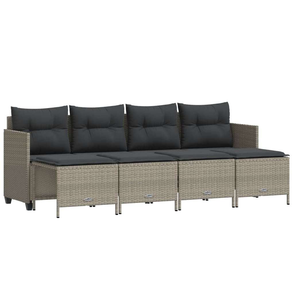Salon de jardin 5 pcs avec coussins gris clair résine tressée