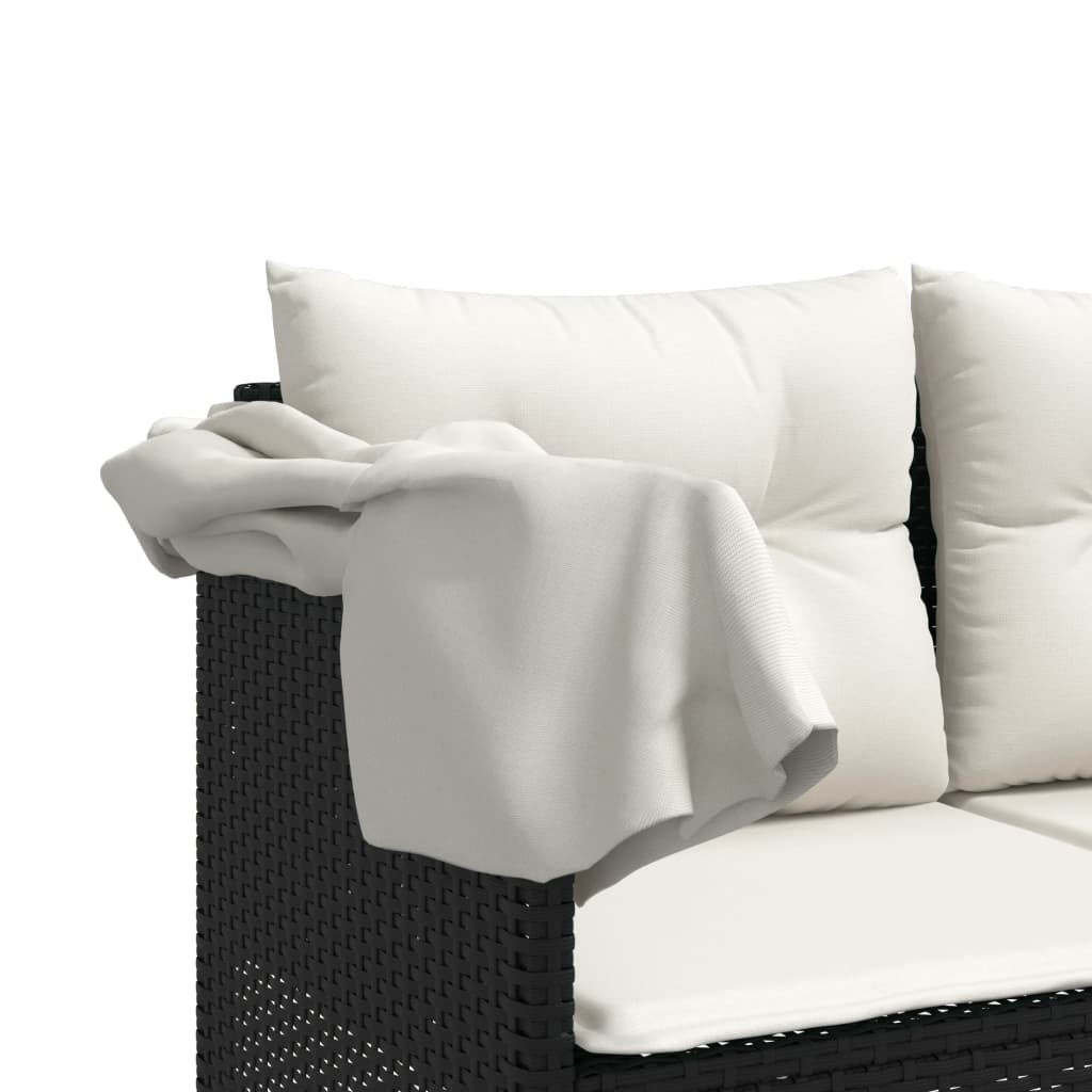 Salon de jardin 5 pcs avec coussins noir résine tressée