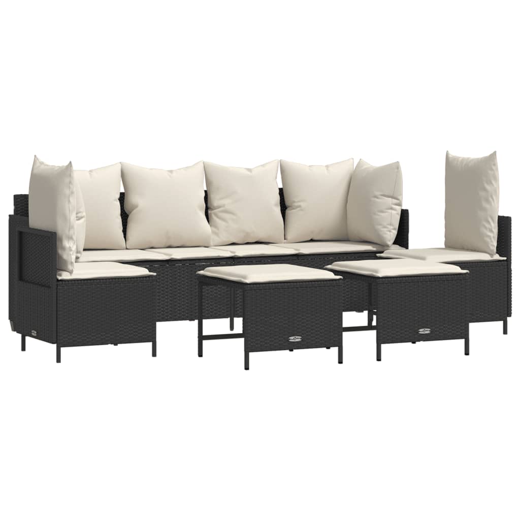 Salon de jardin 5 pcs avec coussins noir résine tressée