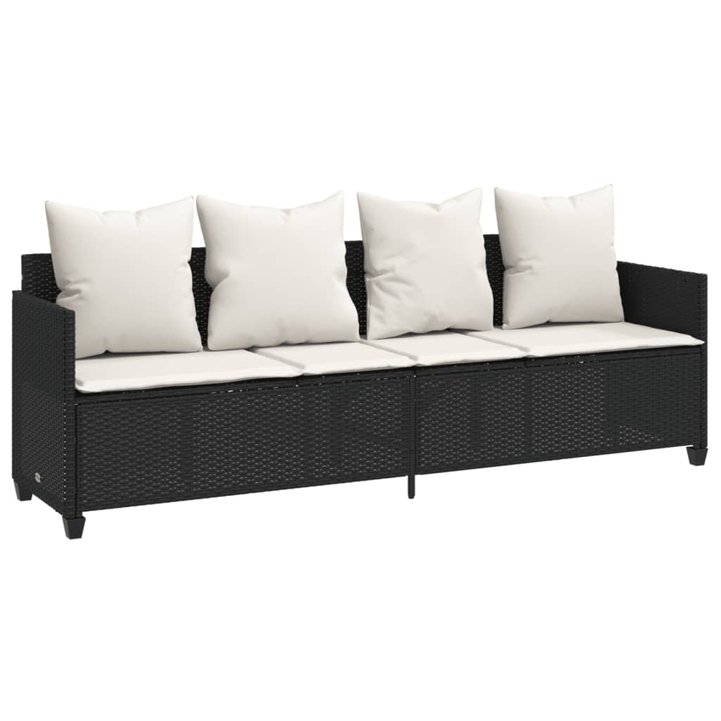 Salon de jardin 5 pcs avec coussins noir résine tressée