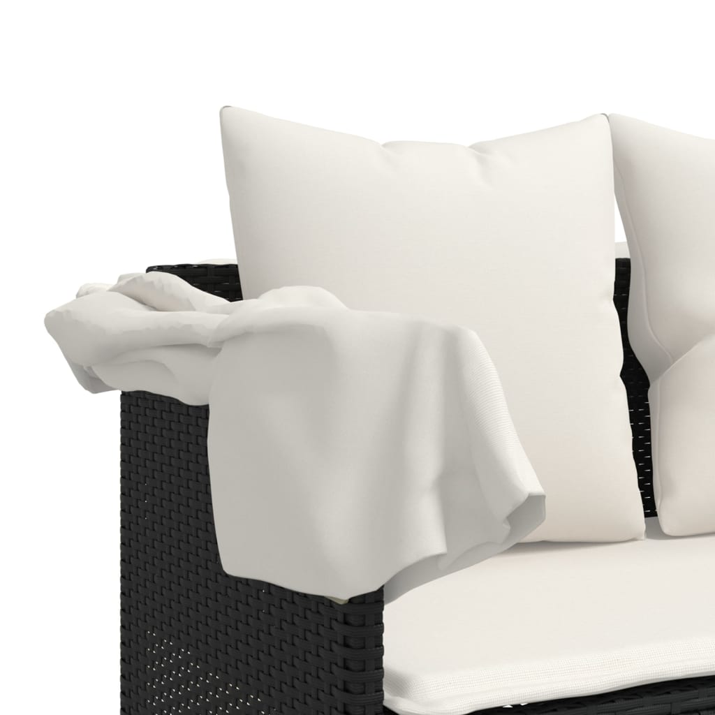 Salon de jardin 5 pcs avec coussins noir résine tressée