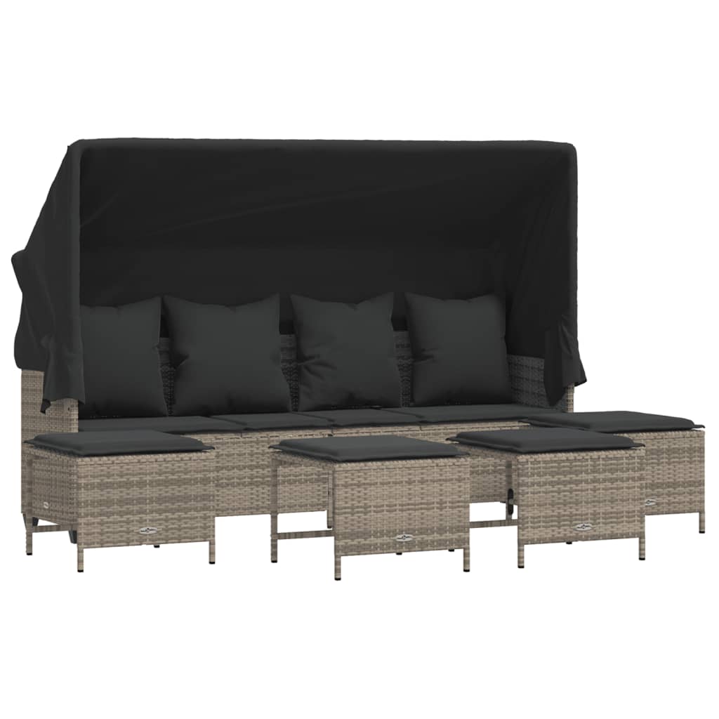 Salon de jardin 5 pcs avec coussins gris résine tressée