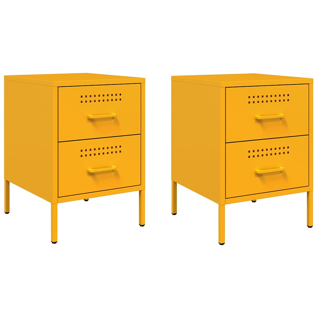 Tables de chevet 2 pcs jaune moutarde 36x39x50,5 cm acier