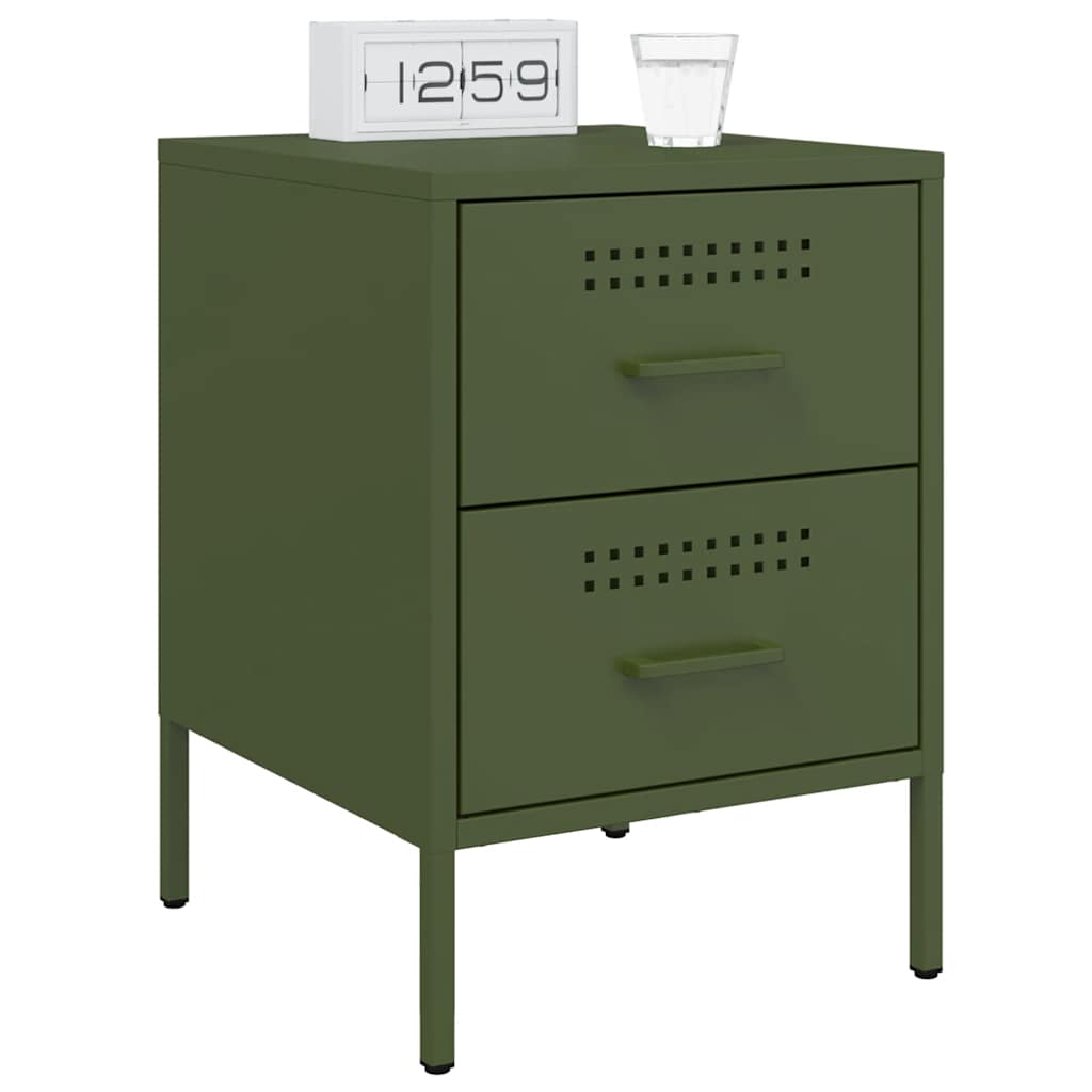 Tables de chevet 2 pcs vert olive 36x39x50,5 cm acier - XIOS