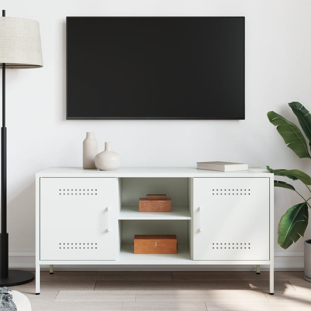 Meuble TV blanc 100,5x39x50,5 cm acier - XIOS