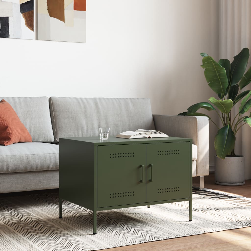 Table basse vert olive 68x50x50,5 cm acier - XIOS