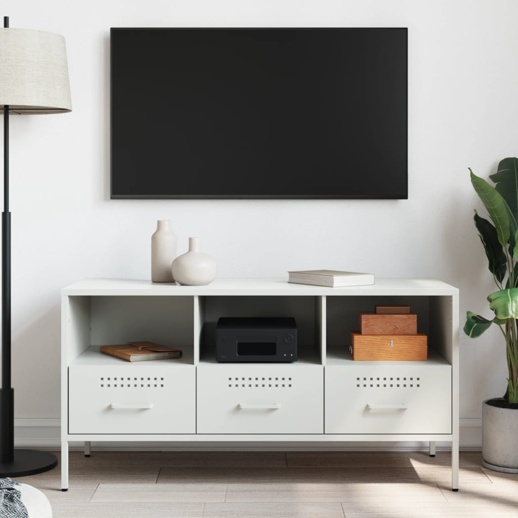 Meuble TV blanc 100,5x39x50,5 cm acier - XIOS