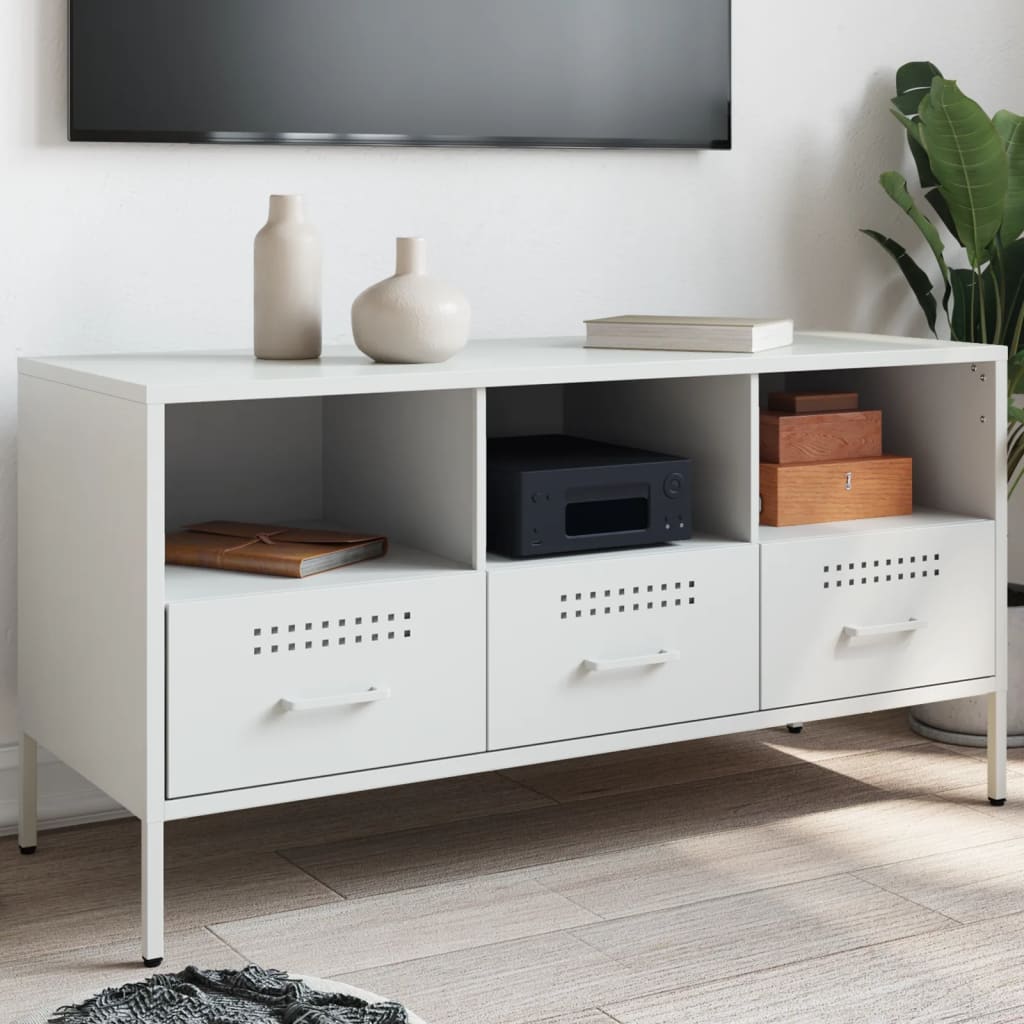 Meuble TV blanc 100,5x39x50,5 cm acier - XIOS
