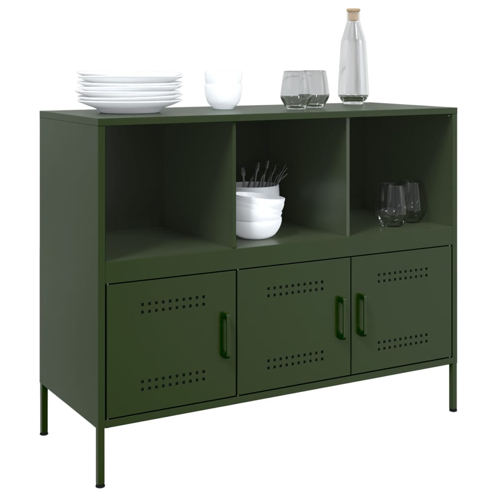 Buffet vert olive 100,5x39x79 cm acier Buffets & bahuts vidaXL