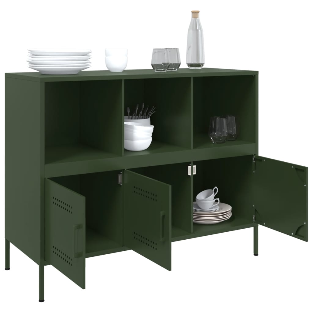 Buffet vert olive 100,5x39x79 cm acier Buffets & bahuts vidaXL