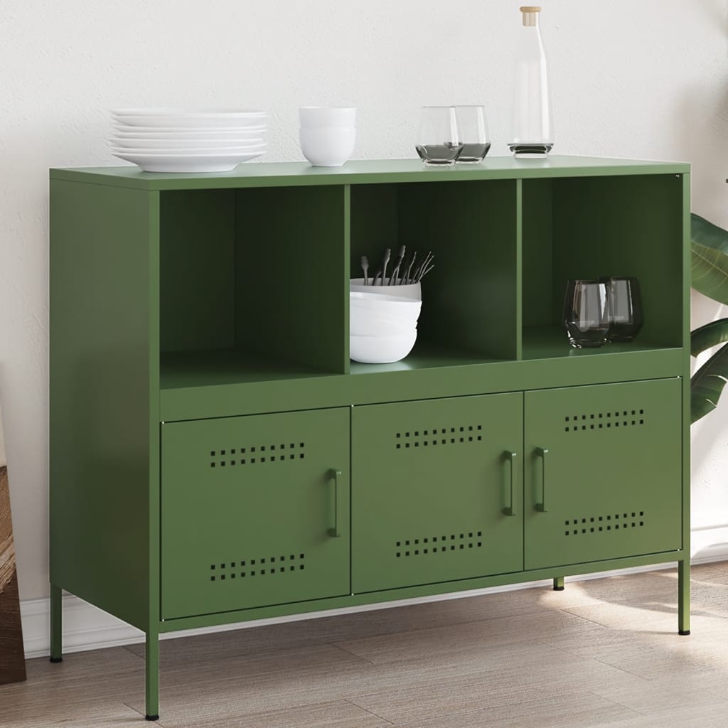 Buffet vert olive 100,5x39x79 cm acier Buffets & bahuts vidaXL