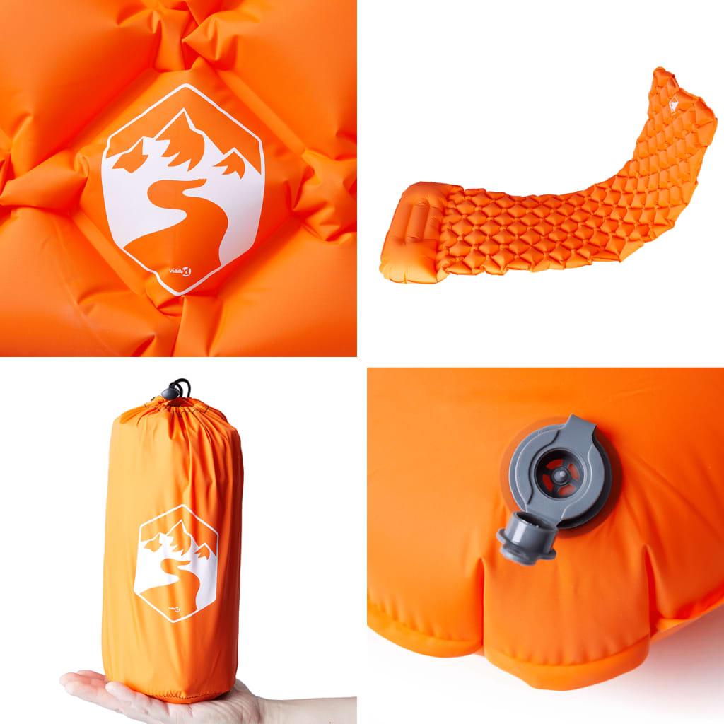 Matelas de camping gonflable avec oreiller 1 personne orange Matelas de sol vidaXL