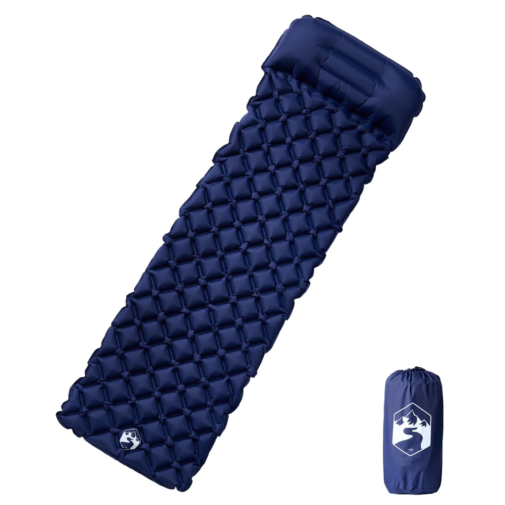 Matelas de camping gonflable et oreiller 1 personne bleu marine Matelas de sol vidaXL