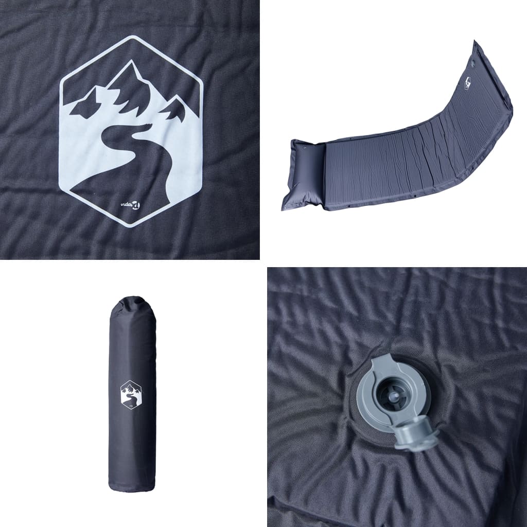Matelas de camping autogonflant avec oreiller 1 personne gris Matelas de sol vidaXL