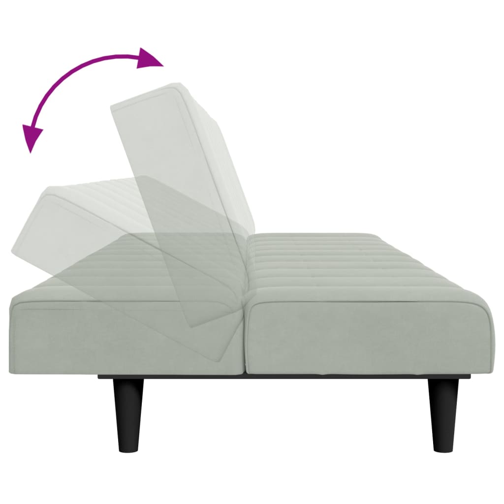Canapé-lit à 2 places avec repose-pied gris clair velours - XIOS