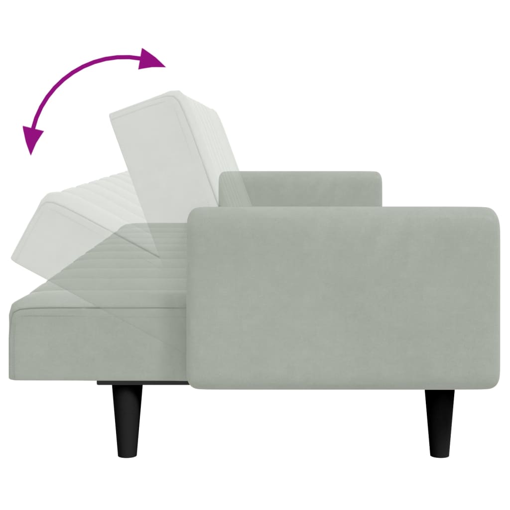 Canapé-lit à 2 places avec repose-pied gris clair velours - XIOS