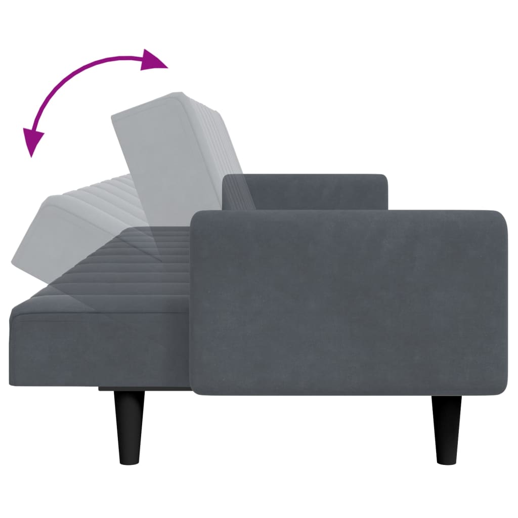 Canapé-lit à 2 places avec repose-pied gris foncé velours - XIOS