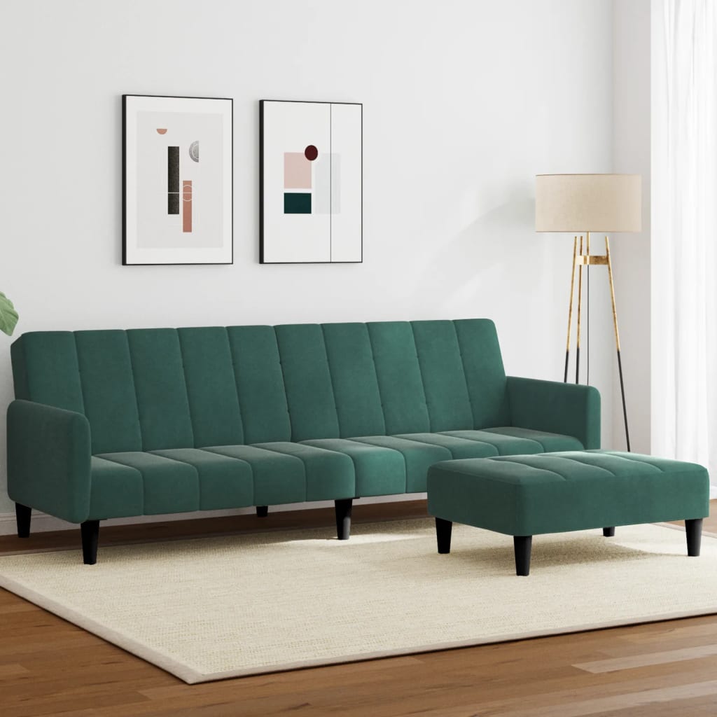 Canapé-lit à 2 places avec repose-pied vert foncé velours - XIOS