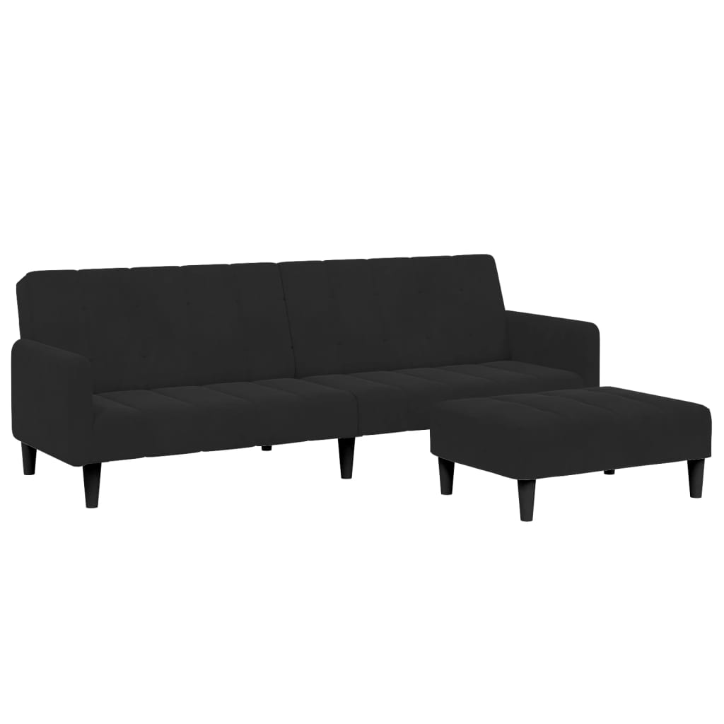 Canapé-lit à 2 places avec repose-pied noir velours - XIOS