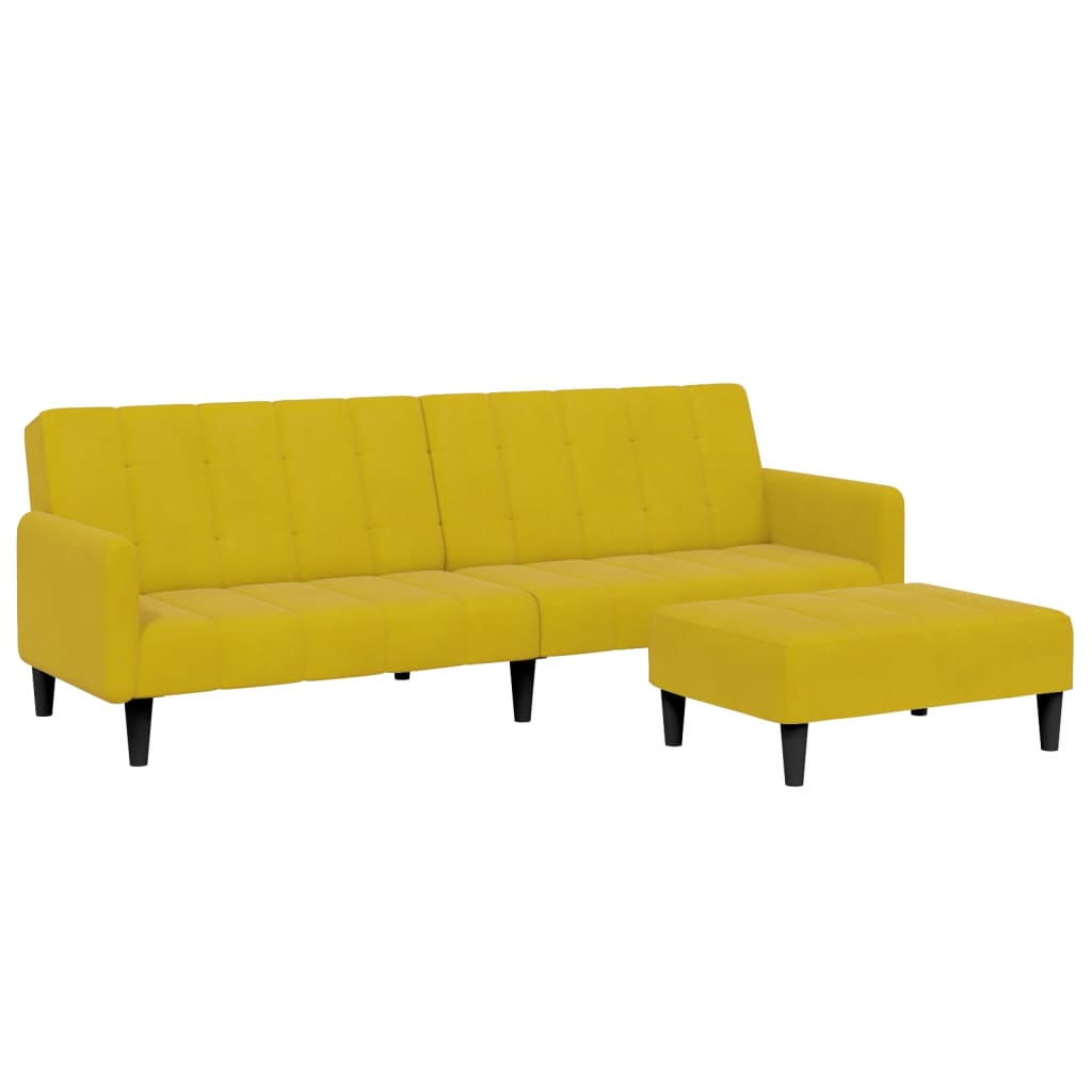 Canapé-lit à 2 places avec repose-pied jaune velours - XIOS
