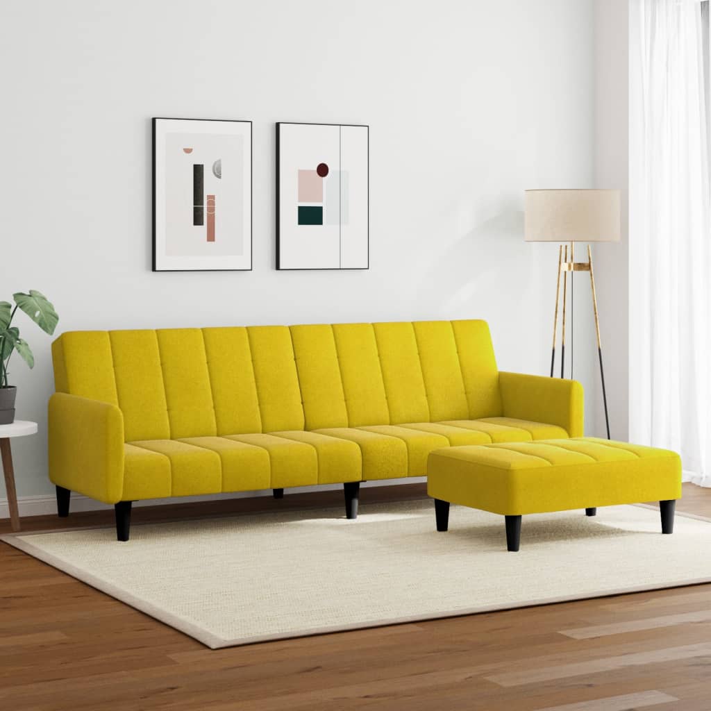 Canapé-lit à 2 places avec repose-pied jaune velours - XIOS