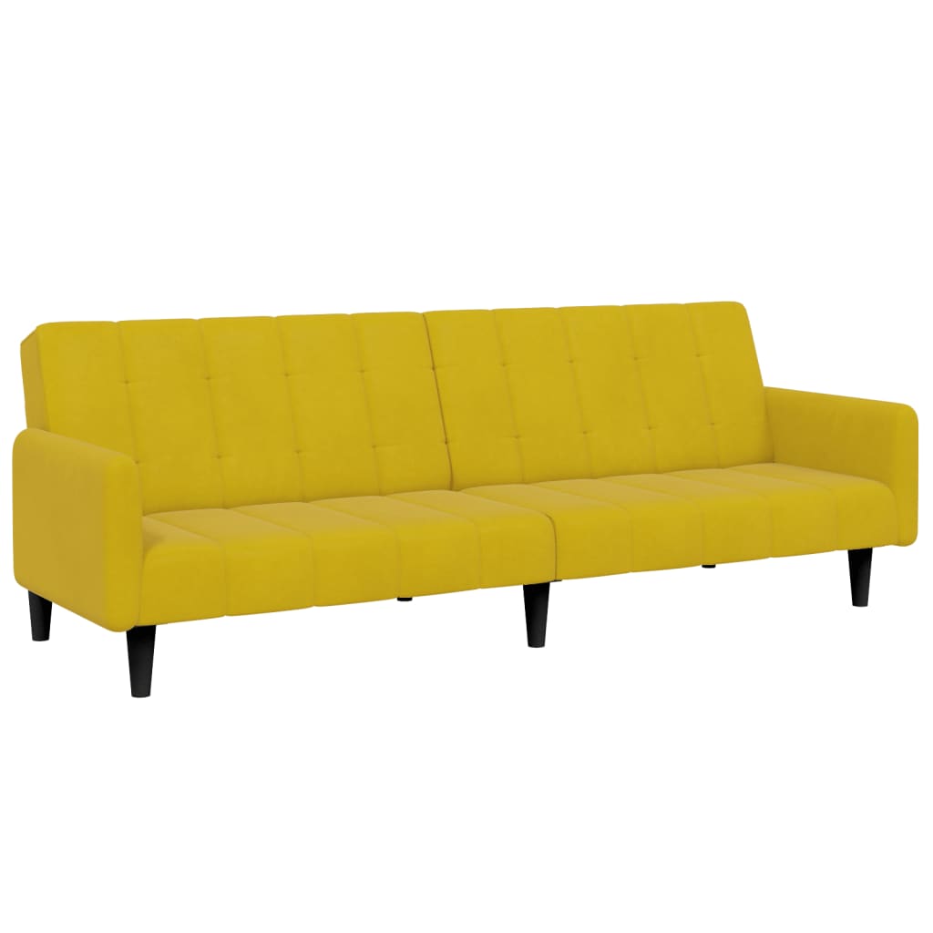 Canapé-lit à 2 places avec repose-pied jaune velours - XIOS