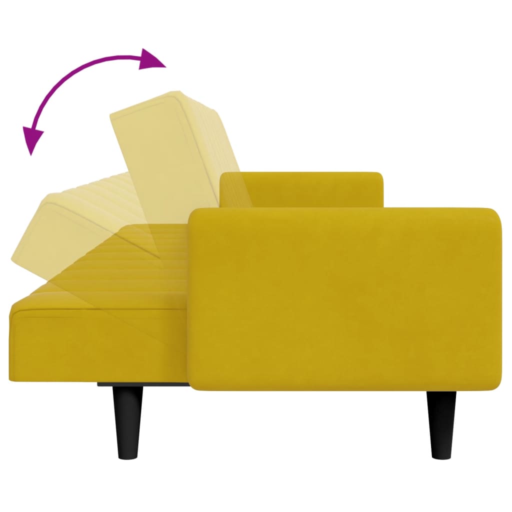 Canapé-lit à 2 places avec repose-pied jaune velours - XIOS