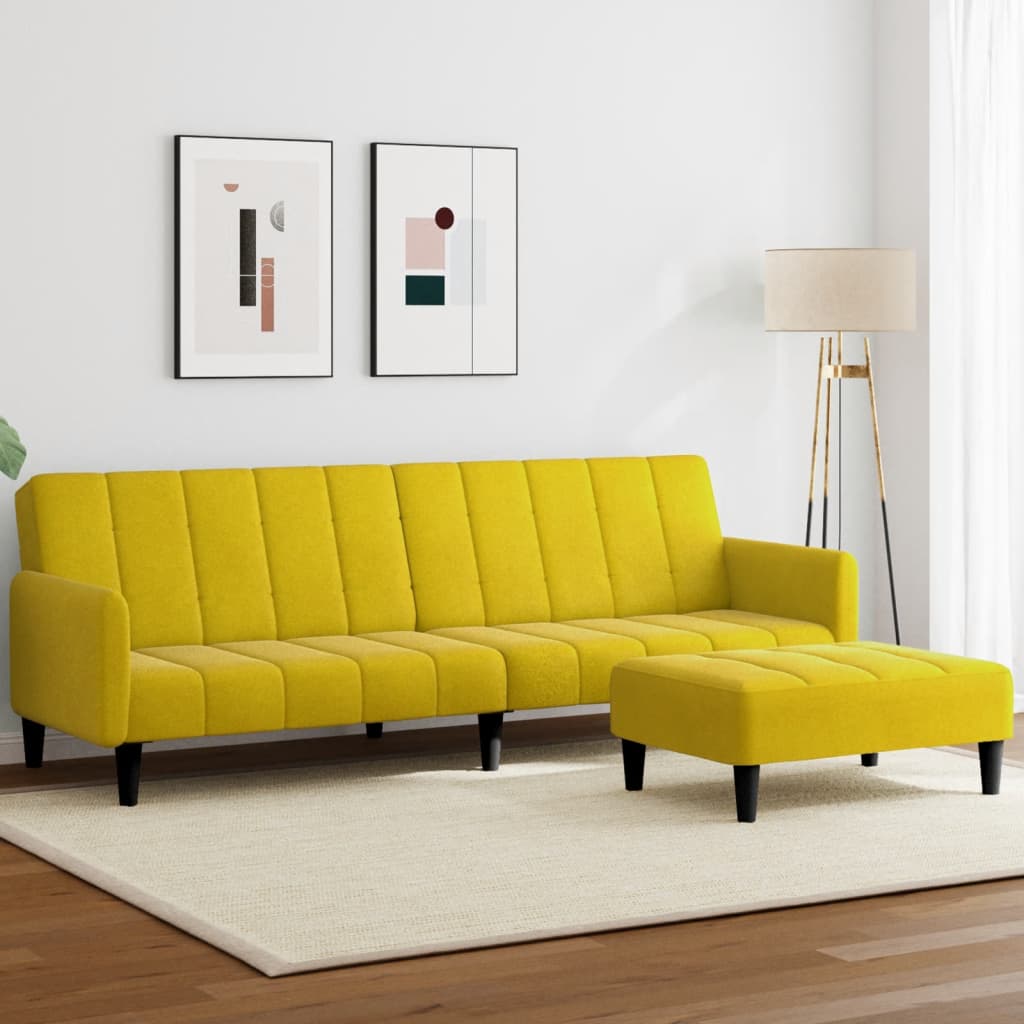 Canapé-lit à 2 places avec repose-pied jaune velours - XIOS