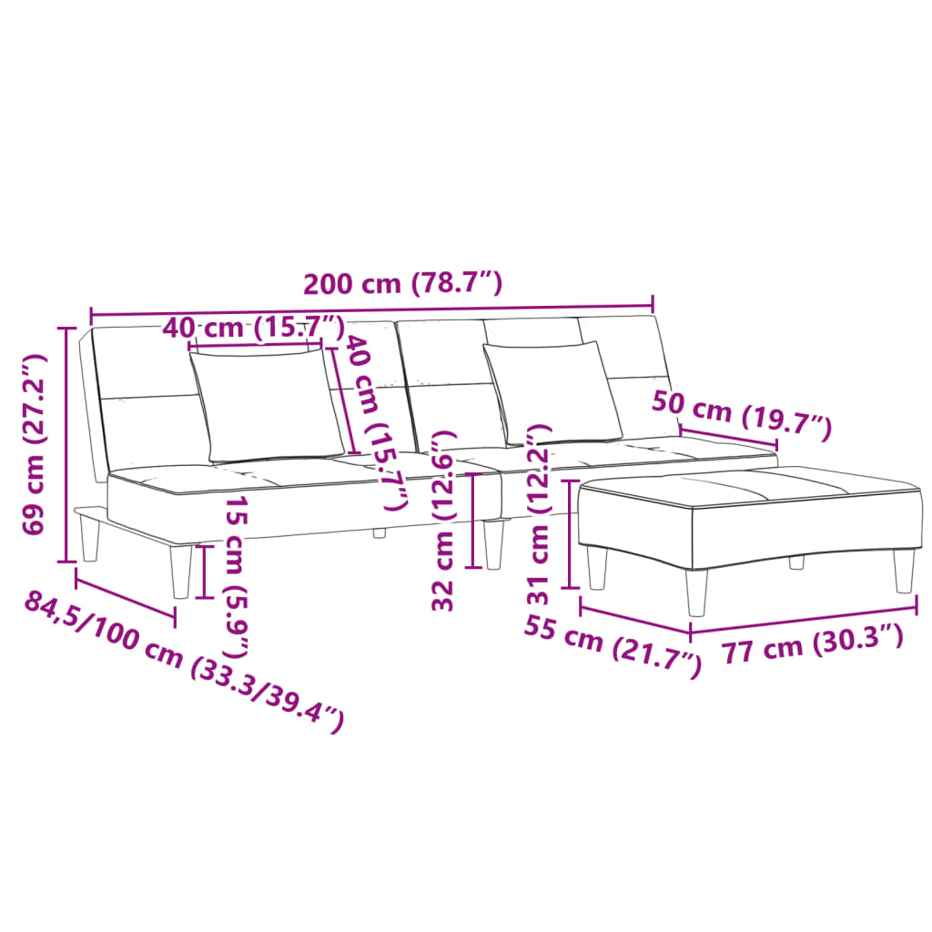 Canapé-lit à 2 places avec repose-pied bleu velours - XIOS