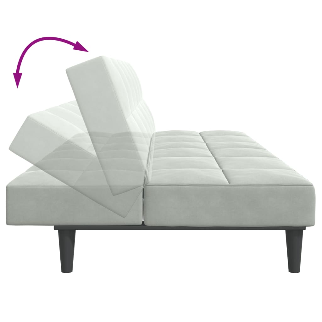 Canapé-lit à 2 places avec repose-pied gris clair velours - XIOS