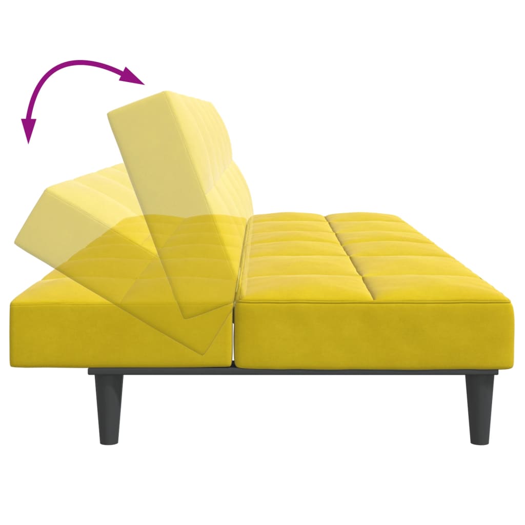 Canapé-lit à 2 places avec repose-pied jaune velours - XIOS