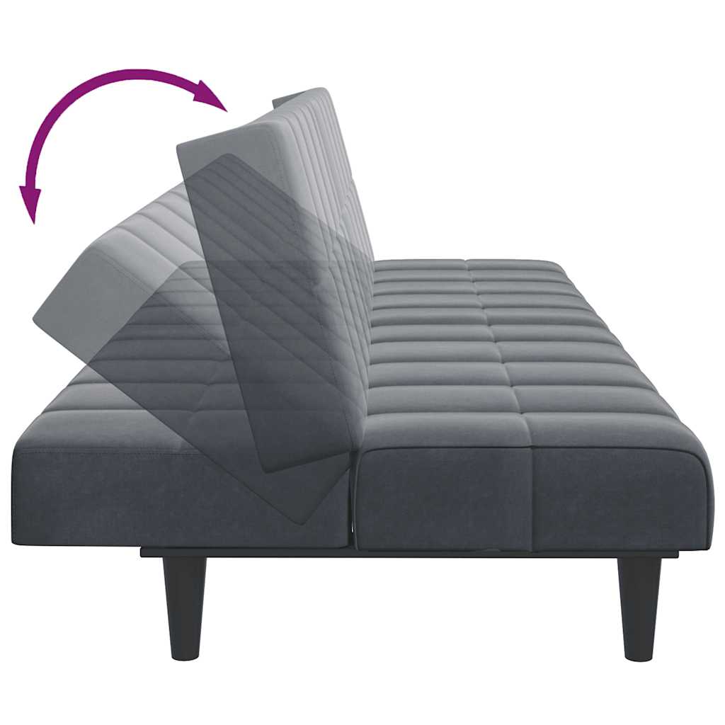 Canapé-lit à 2 places avec repose-pied gris foncé velours - XIOS