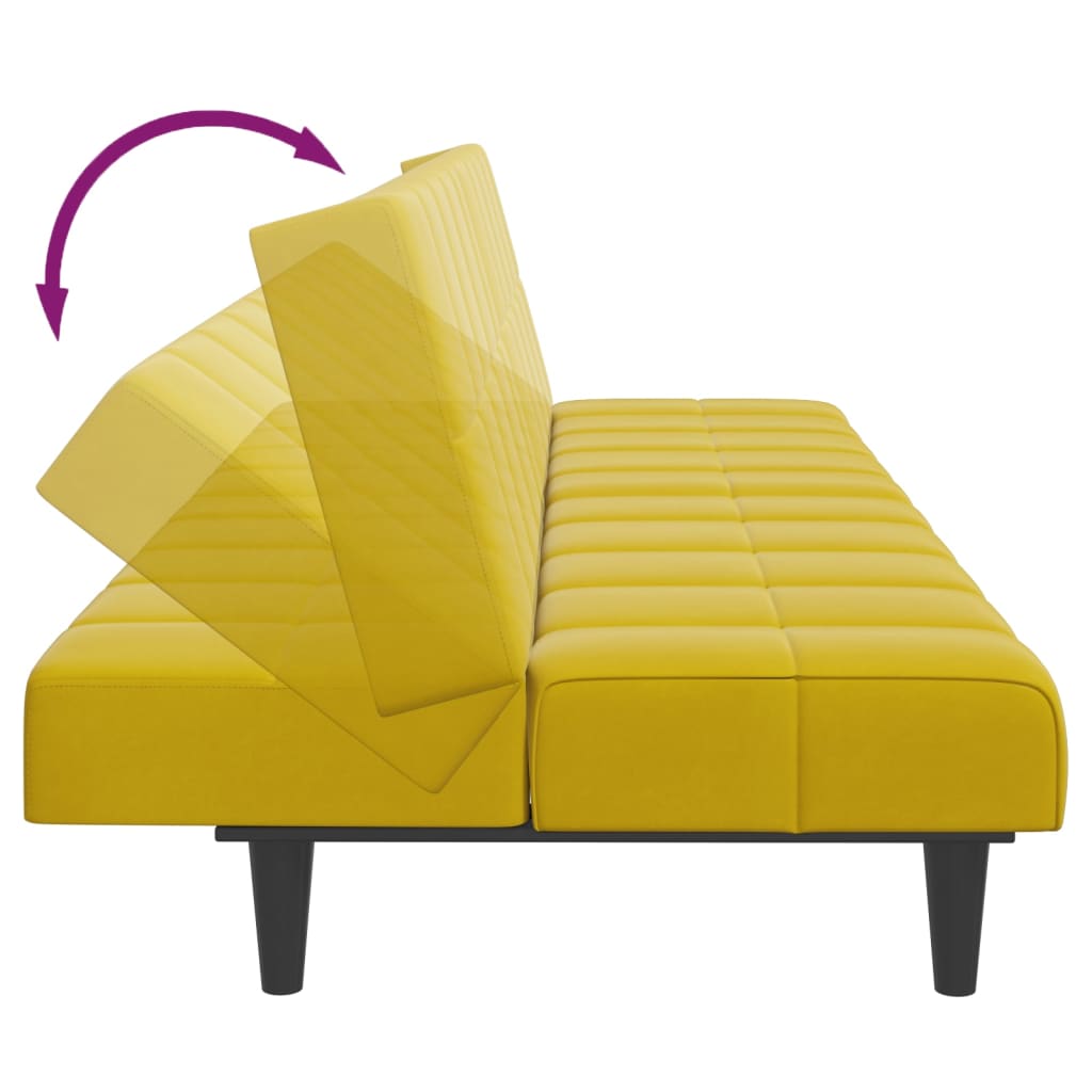 Canapé-lit à 2 places avec repose-pied jaune velours - XIOS