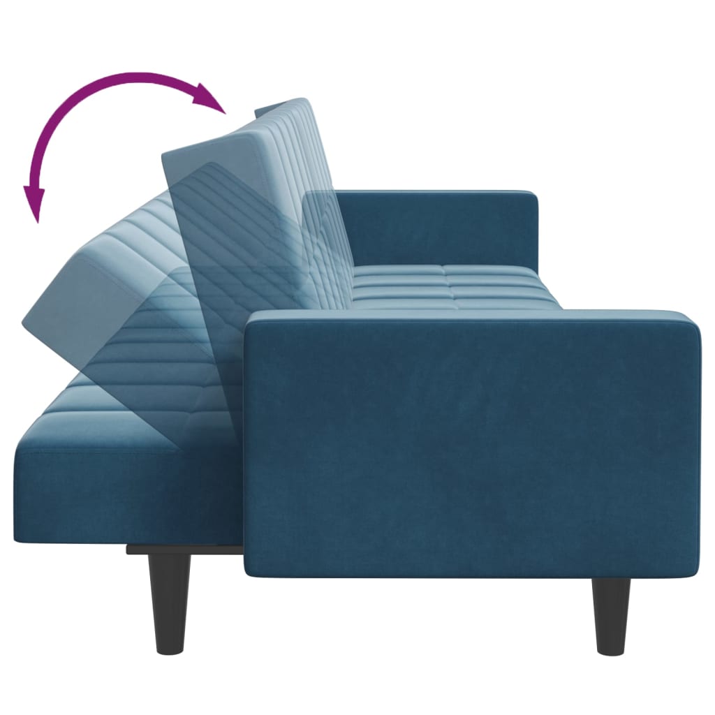 Canapé-lit à 2 places avec repose-pied bleu velours - XIOS