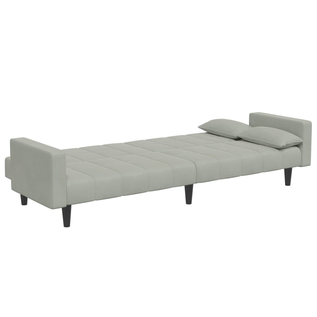 Canapé-lit à 2 places avec repose-pied gris clair velours - XIOS